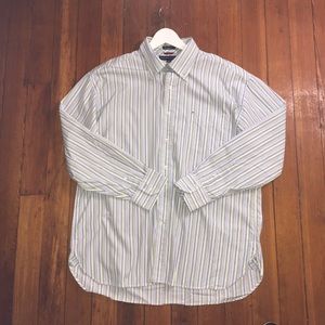 TOMMY HILFIGER BLUE/GREEN STRIPPED SHIRT XL